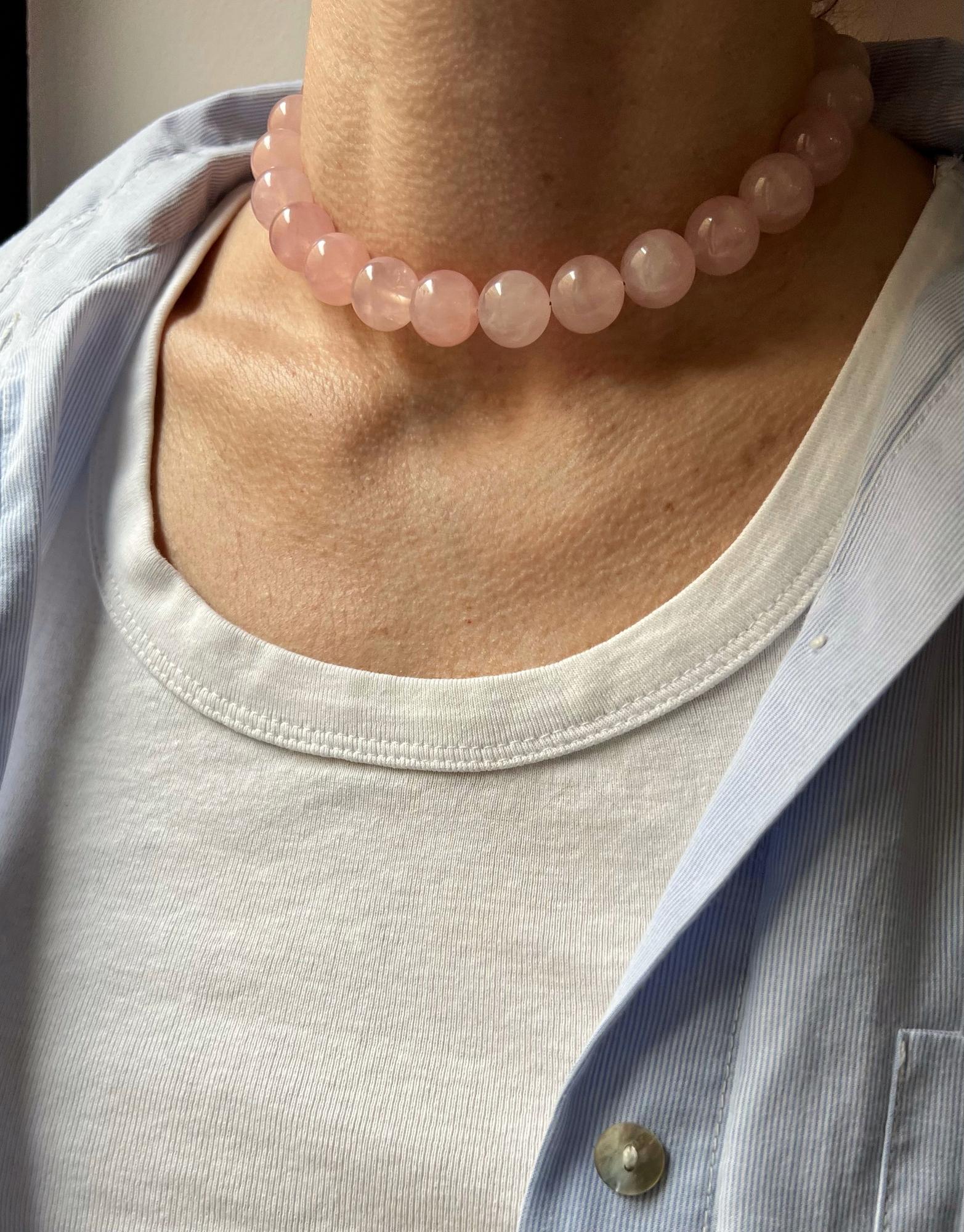 Колье Drops из розового кварца 14 мм, gold/silver