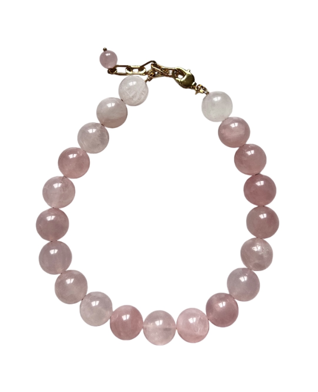 Колье Drops из розового кварца 14 мм, gold/silver