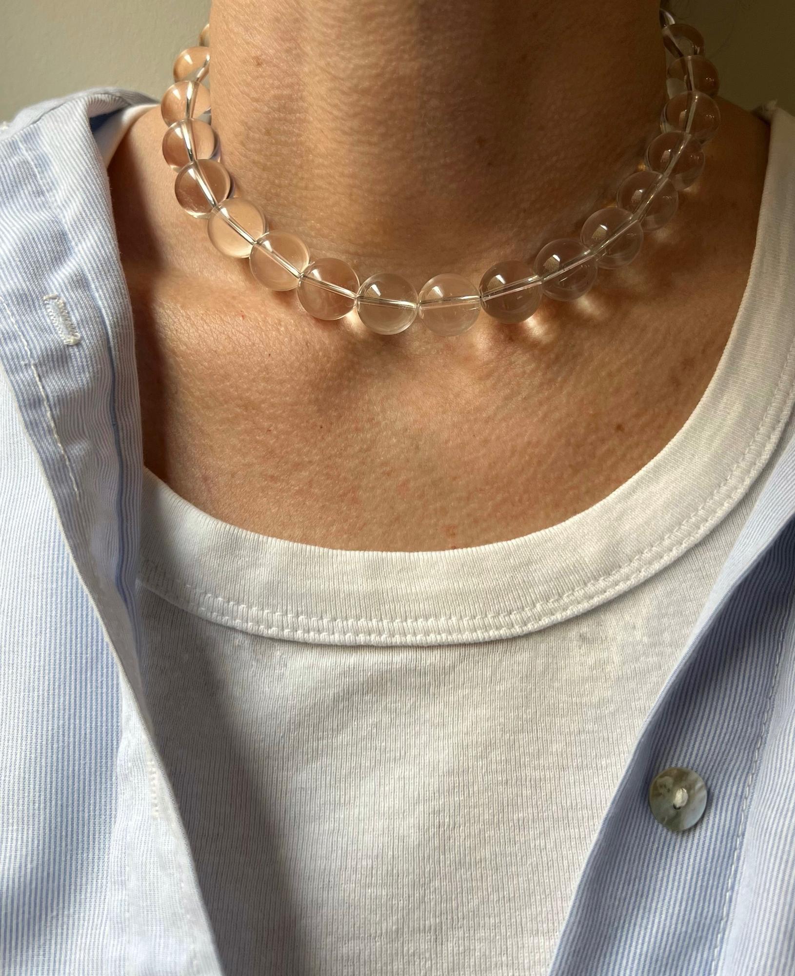 Колье Drops из горного хрусталя 14 мм, gold/silver