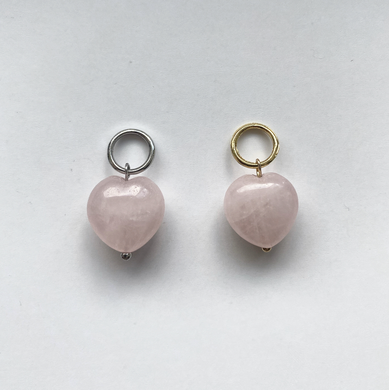 Подвеска Сердце из розового кварца, миди gold/silver