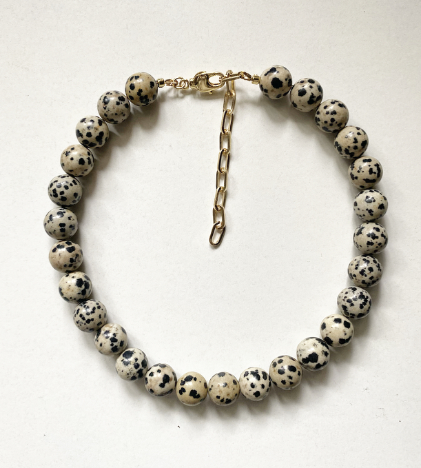 Колье с бусинами Порфира 12 мм, gold/silver