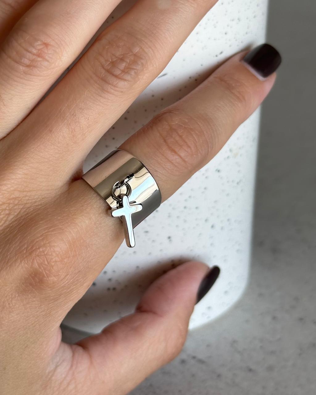 Кольцо с крестиком gold/silver