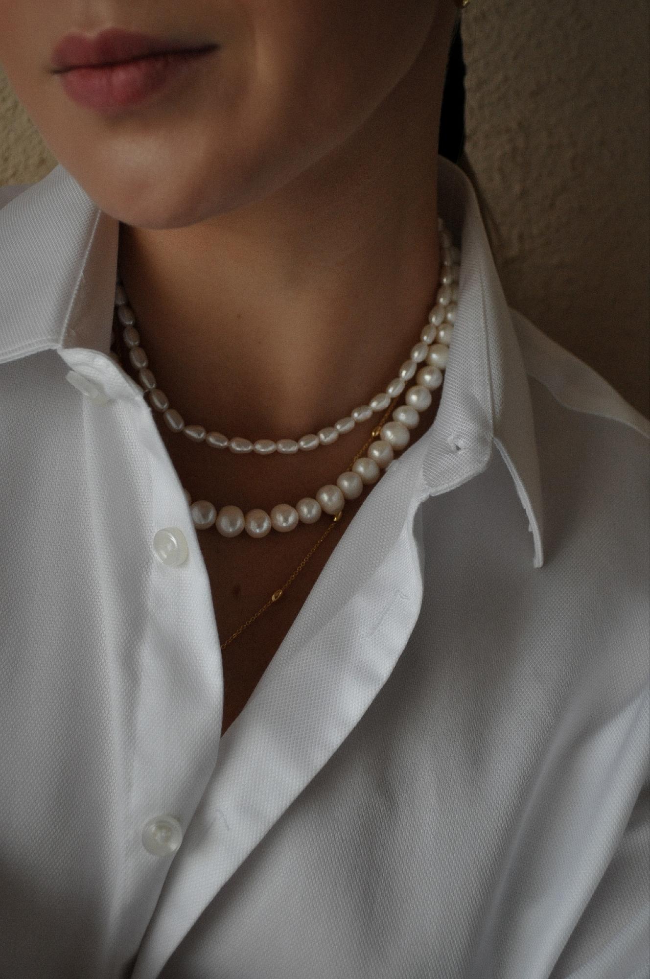 Чокер из крупного жемчуга овал 7-8 мм,  gold/silver