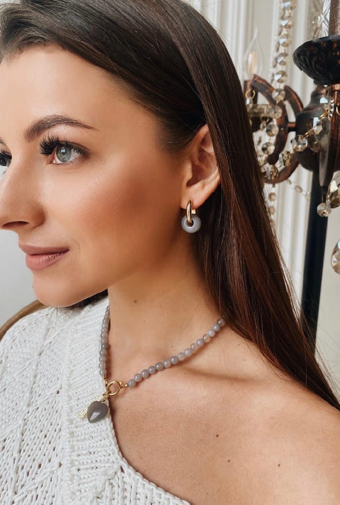 Колье из хальцедона ,6мм gold/silver