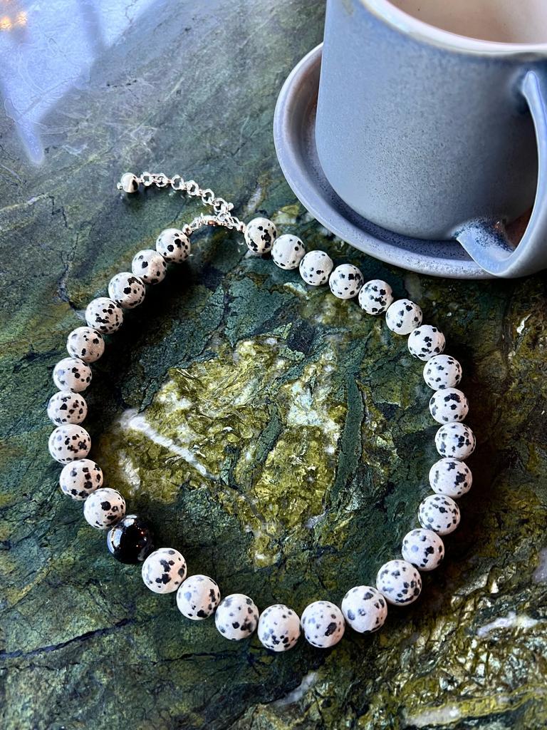 Колье из Порфира 12 мм , gold/silver