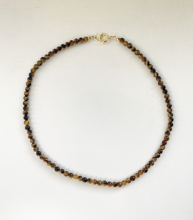 Колье из бусин Тигрового глаза 4 мм, gold/silver
