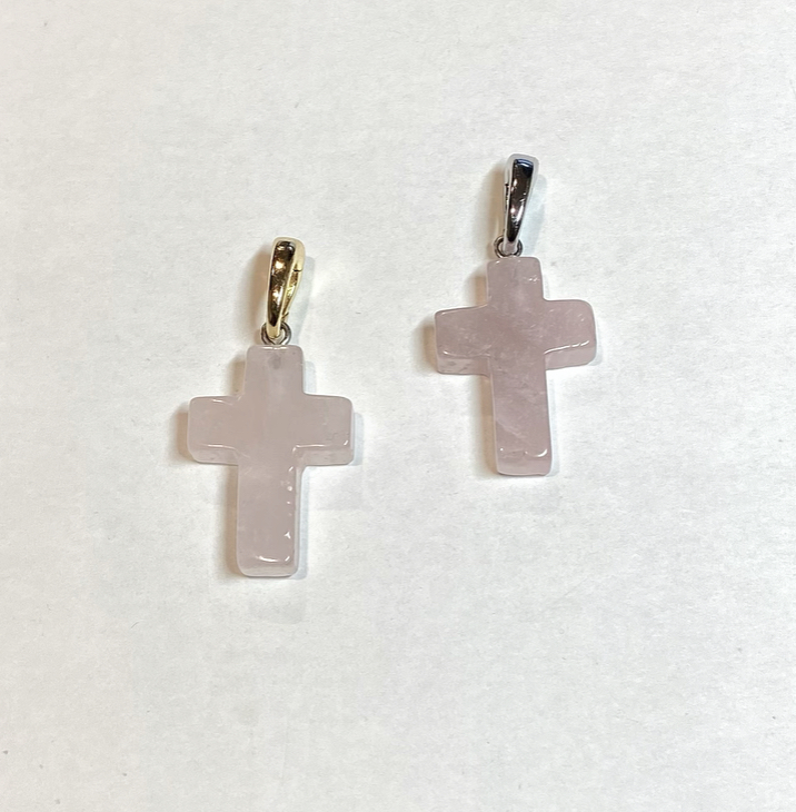 Подвеска крест из Розового кварца , gold/silver