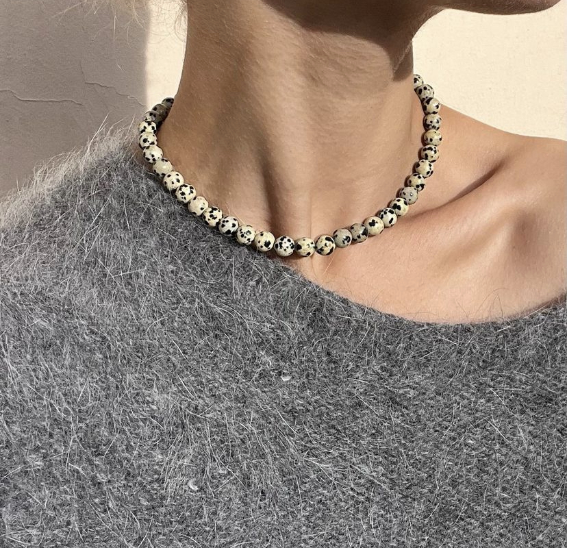 Колье из Порфира 8 мм, gold /silver