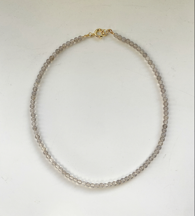 Колье из бусин Хальцедона 4 мм, gold/silver