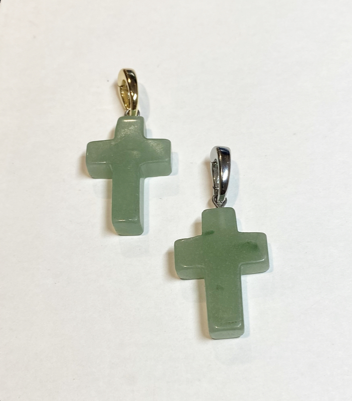 Подвеска крест из Зеленого Авантюрина, gold/silver