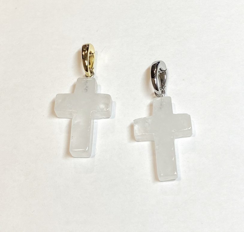 Подвеска крест из Горного хрусталя, gold/silver