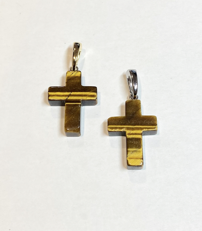 Подвеска крест из Тигрового Глаза, gold/silver