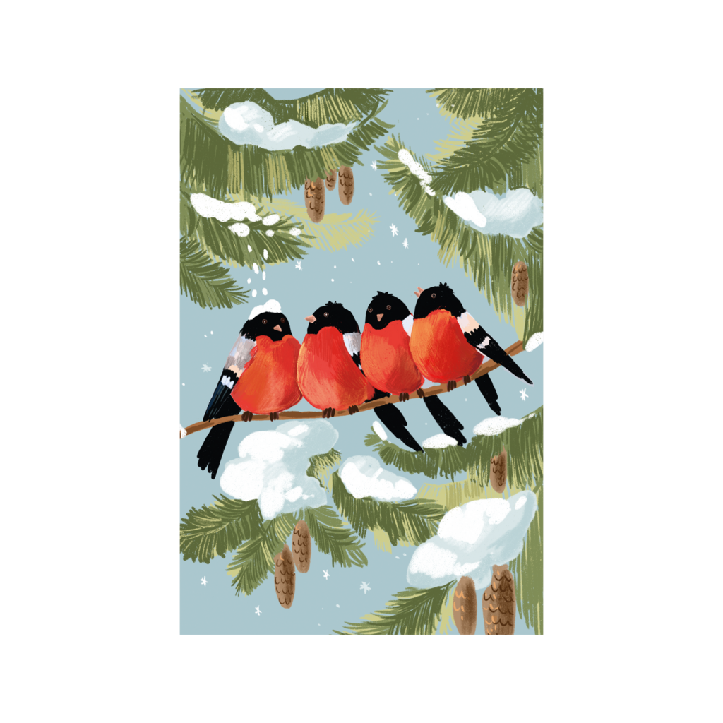 Открытка "Снегири на ели"
