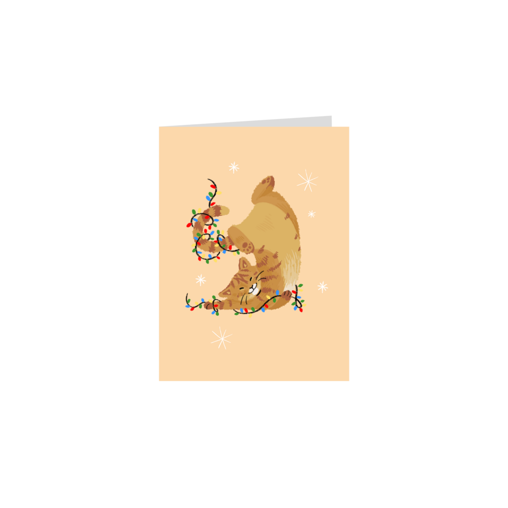 Открытка "Рыжик в гирлянде"