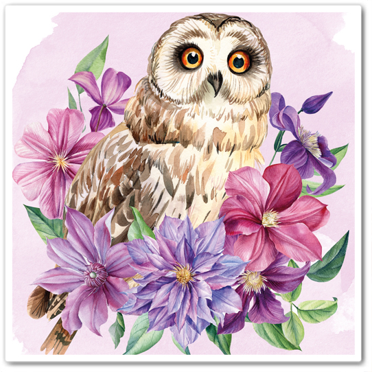 Совушка на розовом фоне