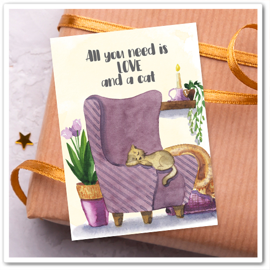 Mini-открытка "All you need is love and a cat"