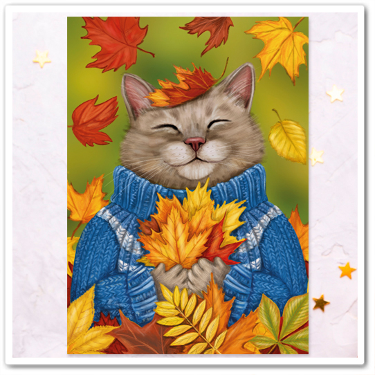 Кот под листопадом