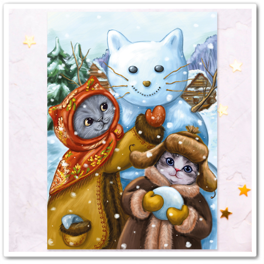 Котята и снеговик