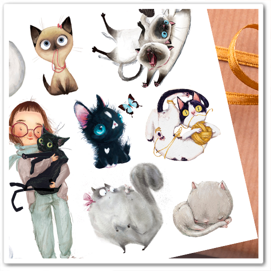 Наклейки "Элен и её коты"