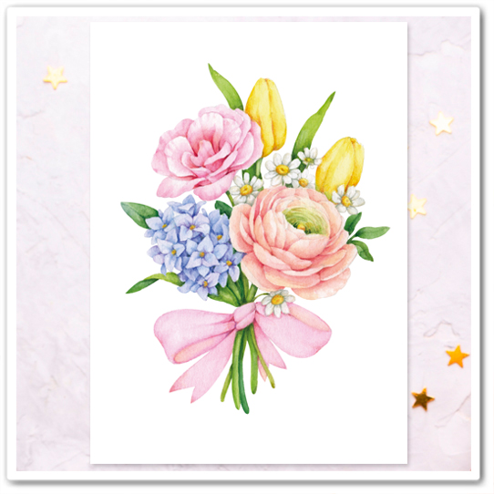 Букет с розовым бантом