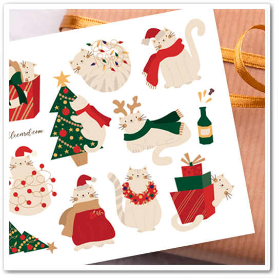 Наклейки "Котик. Ёлка"