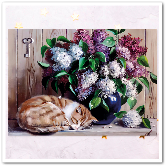 Коты и букеты. Сирень