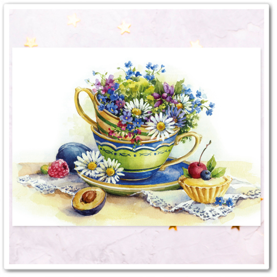 Чашечка с ромашками и незабудками