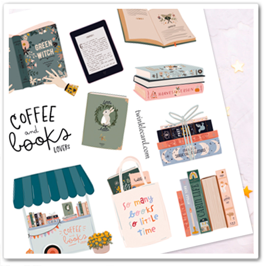 Наклейки "Книги и кофе"