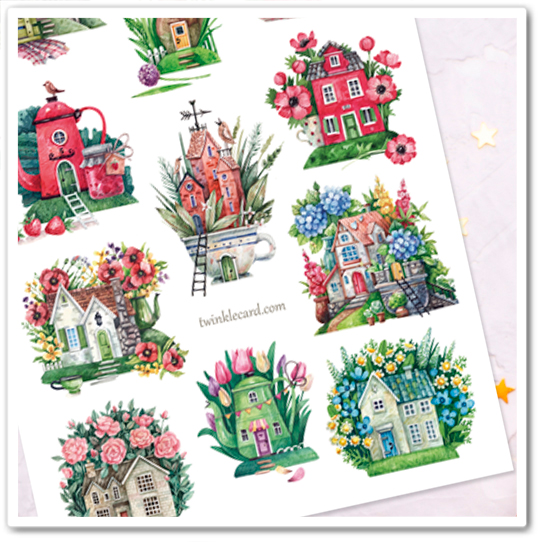Наклейки "Домики в цветах"