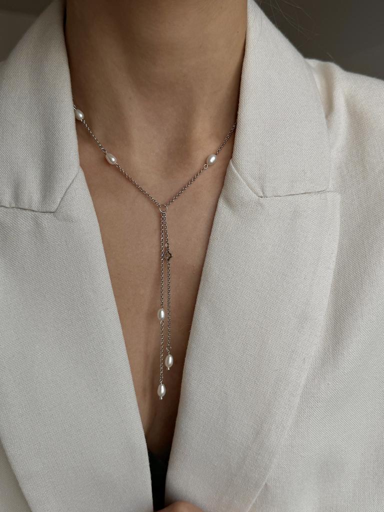 Колье-галстук с натуральным жемчугом