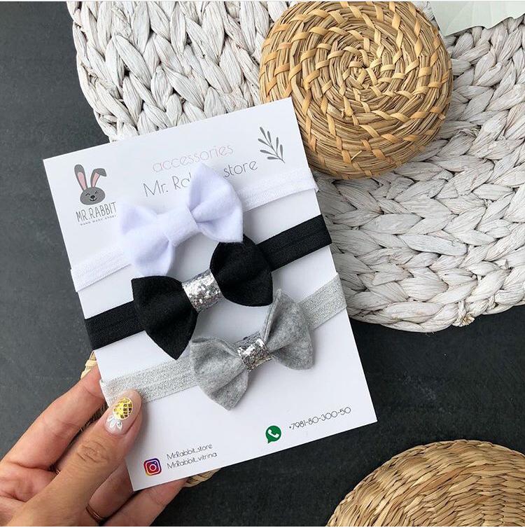 Набор бантиков-повязок на голову "ДеньНочь"