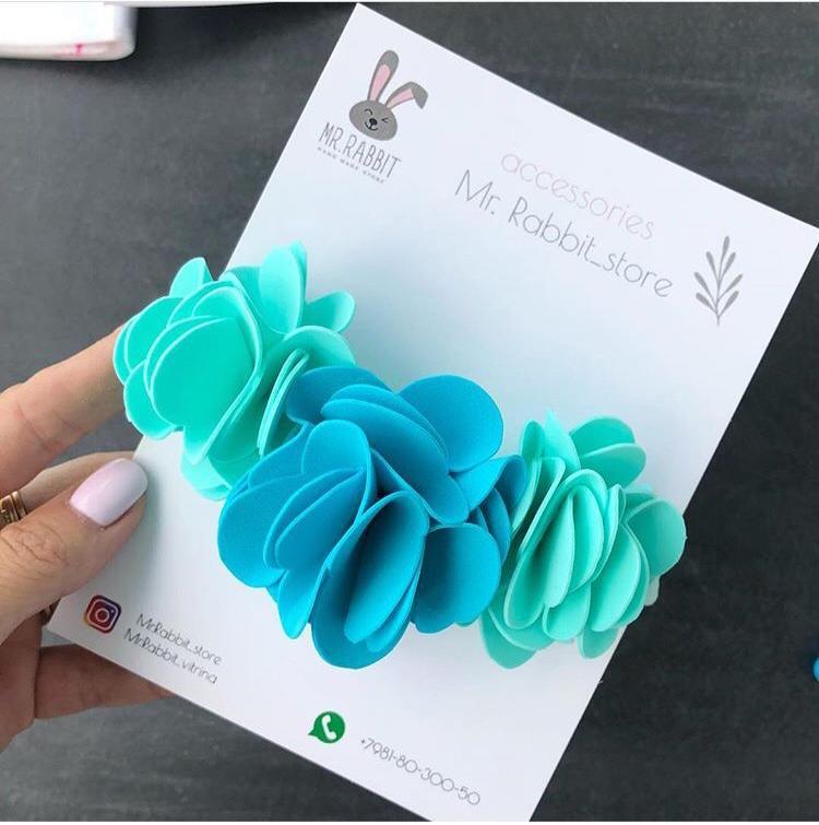 Цветочный ободок на безразмерной резинке "Аквамарин" наличие