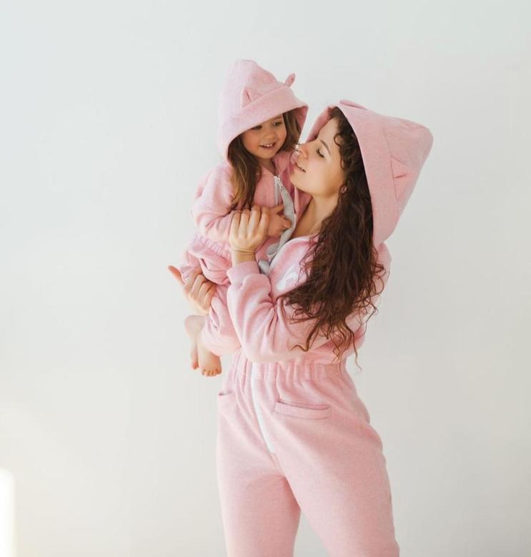 Взрослый Комбез Cat начёс розовый меланж