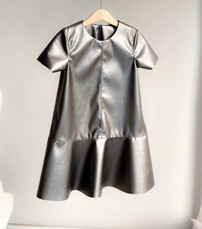 Платье Кожаное  Серый Металлик
