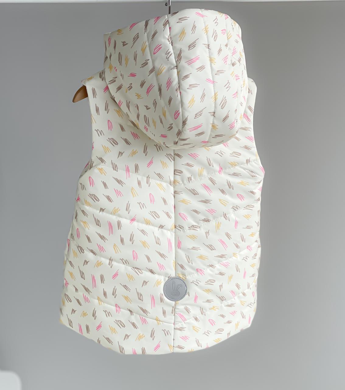 Удлиненная Жилетка Монклер Цветные узоры на беж