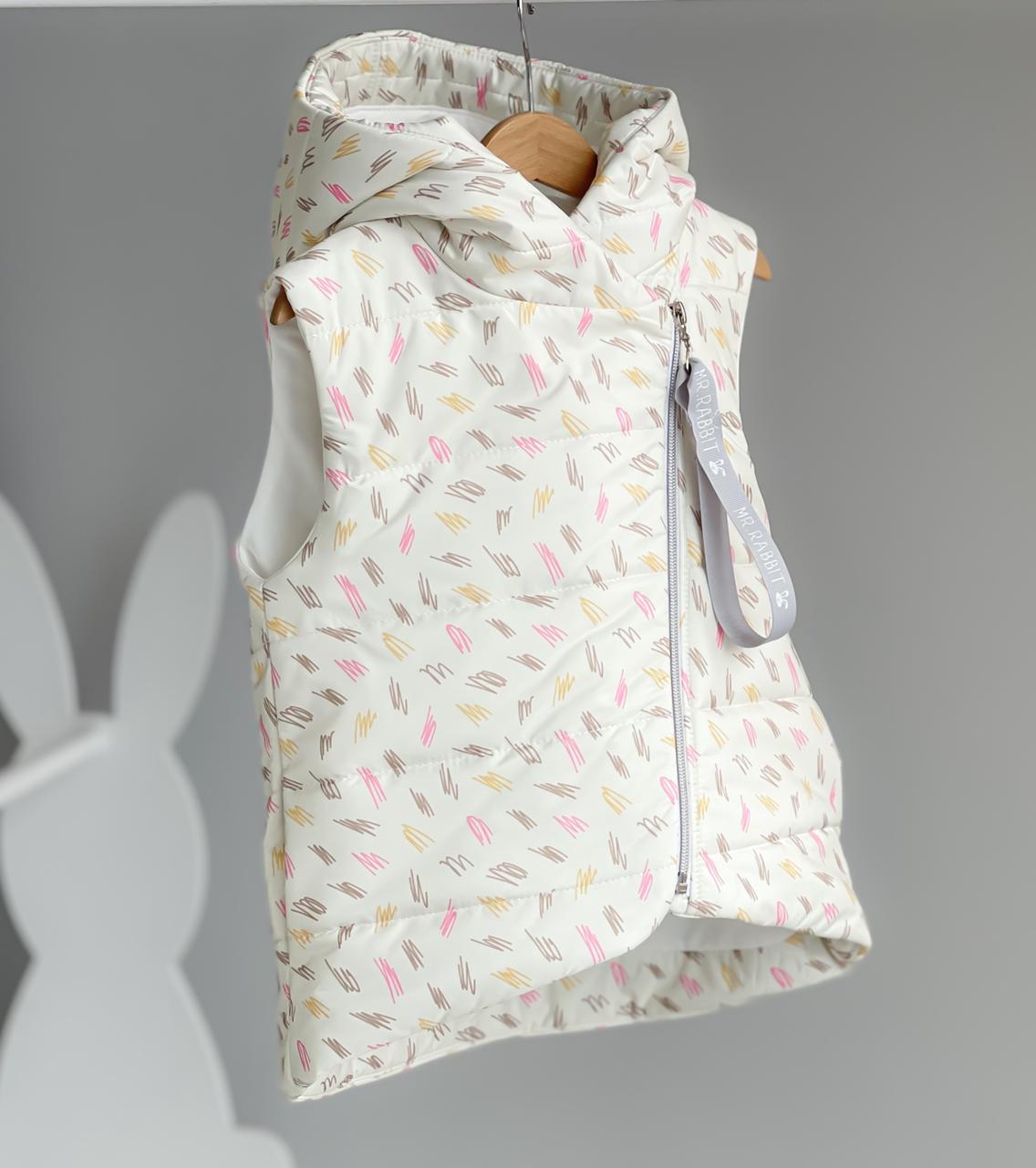 Удлиненная Жилетка Монклер Цветные узоры на беж