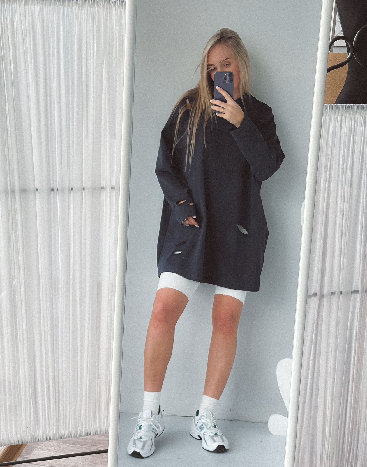 OverSize Платье LONG графит с дырками + велосипедки