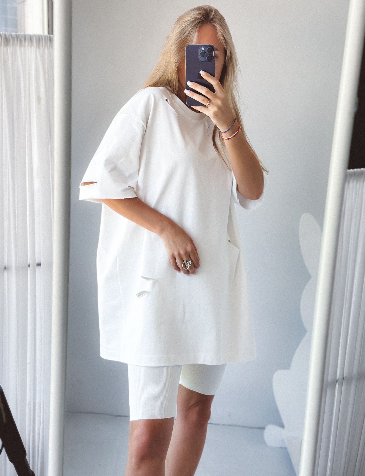 Футболка Long с дырками молочное + велосипедки