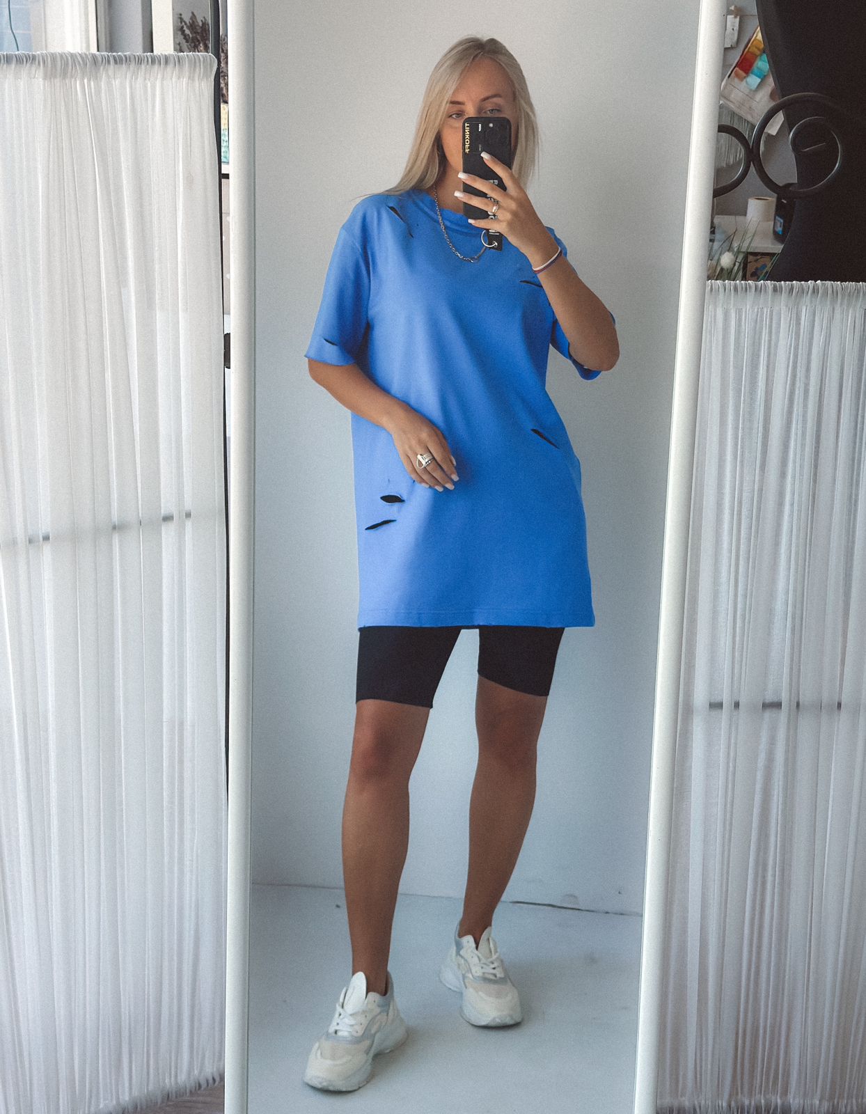 Футболка Long с дырками синяя + велосипедки