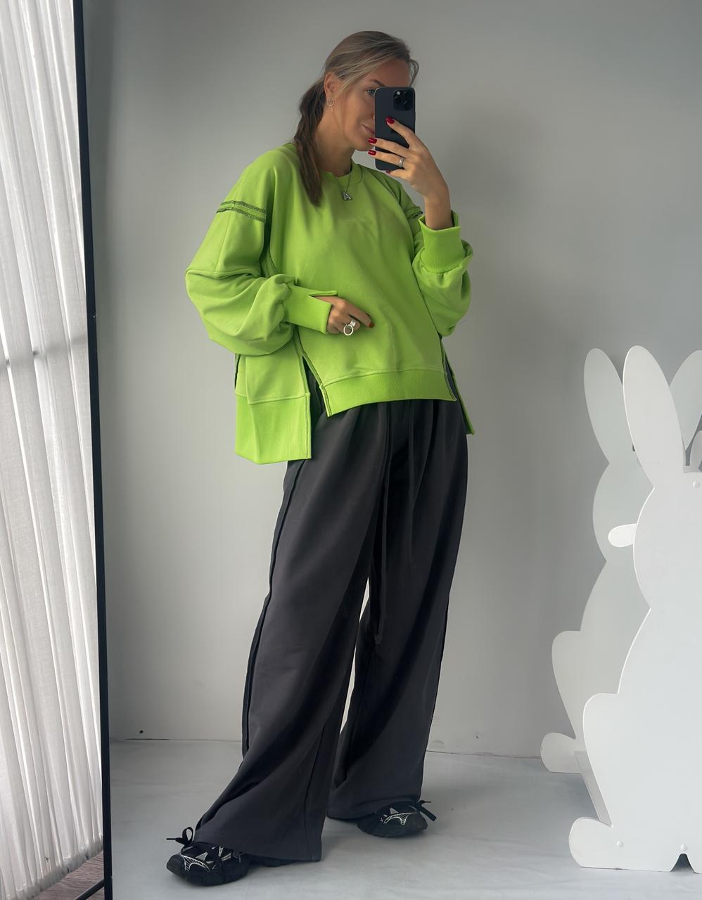 Комплект “ОВЕРИЩЕ 2.0» графит / лайм строчка графит