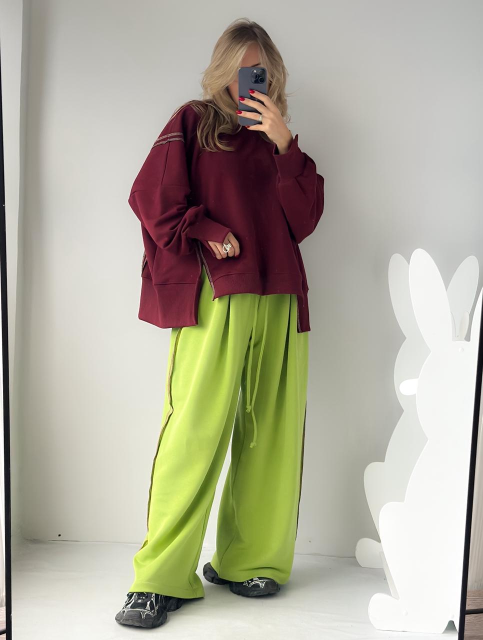 Комплект “ОВЕРИЩЕ 2.0» лайм / винный строчка лайм