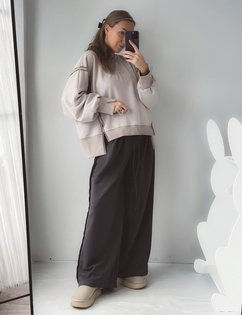 Комплект “ОВЕРИЩЕ 2.0»  графит / нюд строчка графит