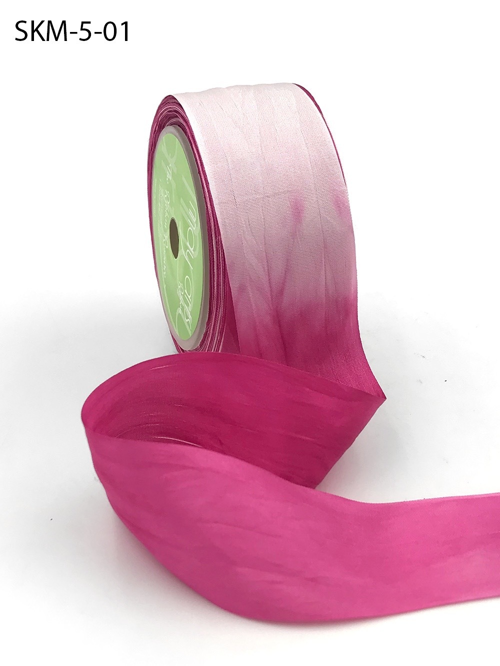 Шёлковая лента ручной окраски 100% Hand-Dyed Variegated (multi-color) Silk Ribbon with Woven Edge SKM-5-01 FUCHSIA/WHITE (NEW) Ширина: 3.17см