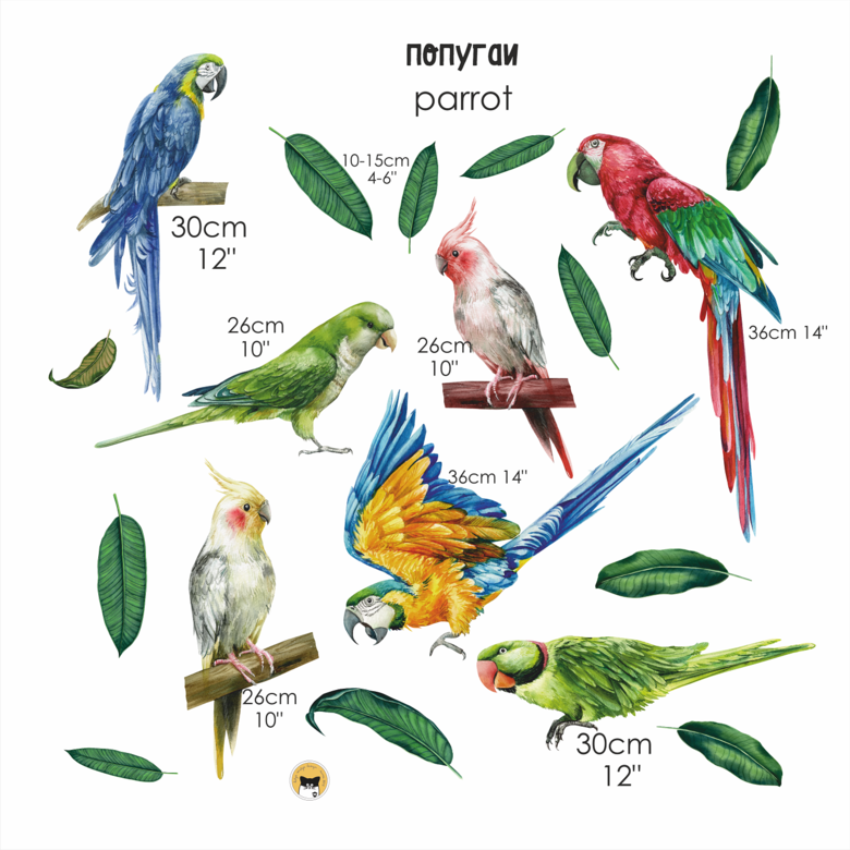 Наклейки на стену "ПОПУГАИ"