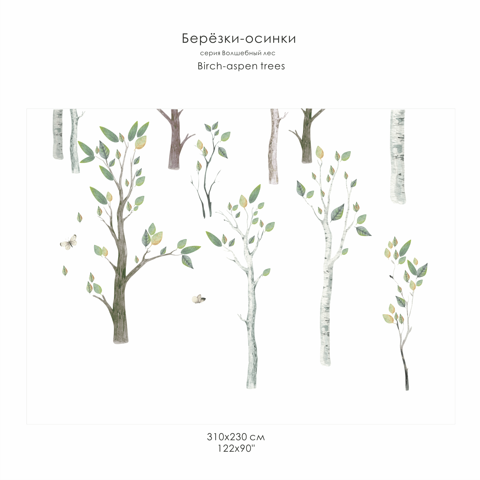 Наклейки на стену "БЕРЁЗКИ-ОСИНКИ-серия Волшебный лес"