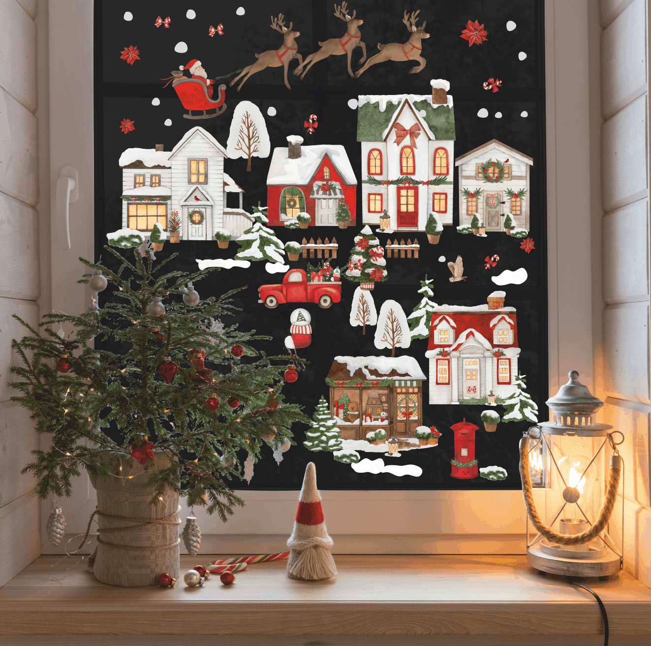 Наклейки на окно новогодние " Рождественский городок " размер М