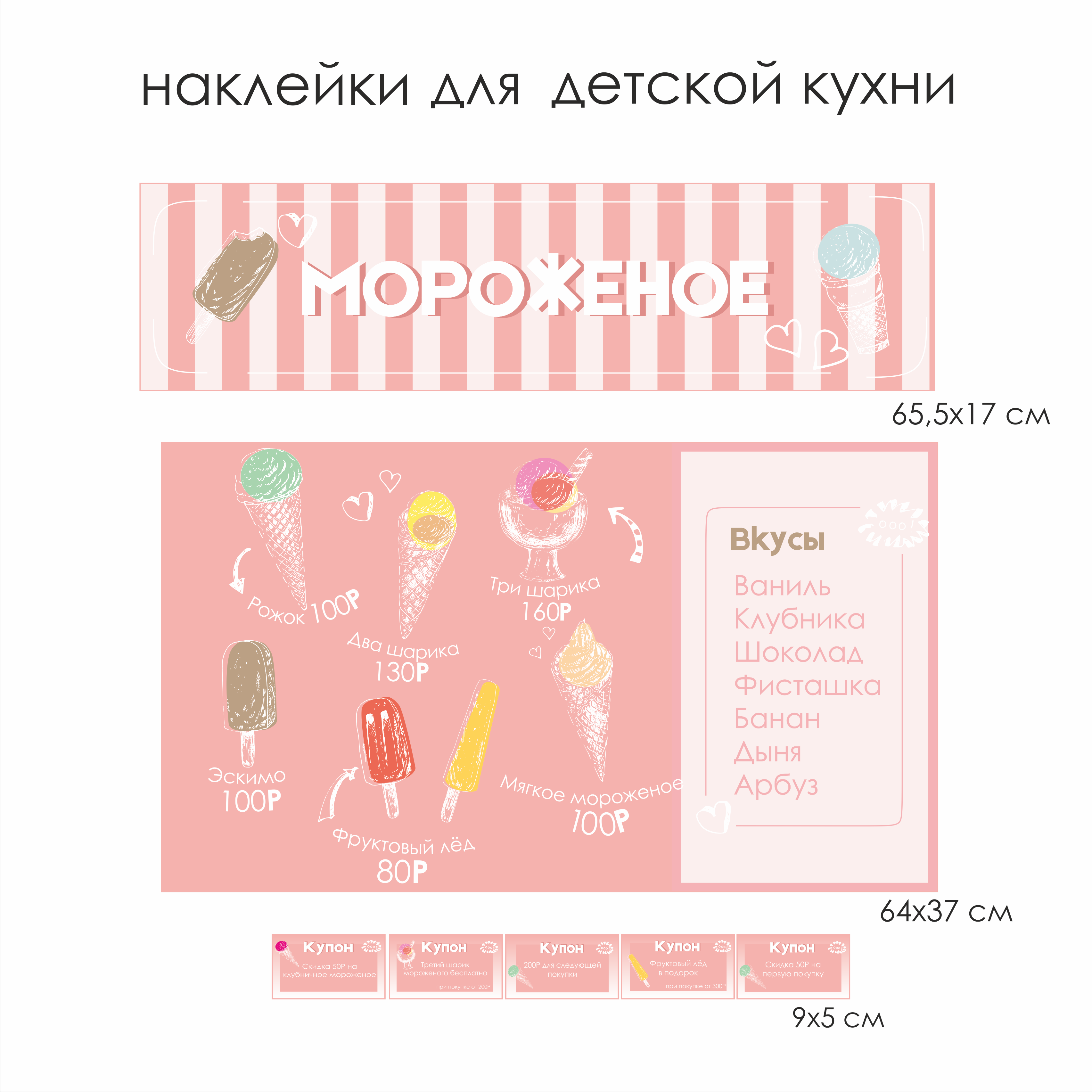 Наклейки для детской кухни "Кафе Мороженное"