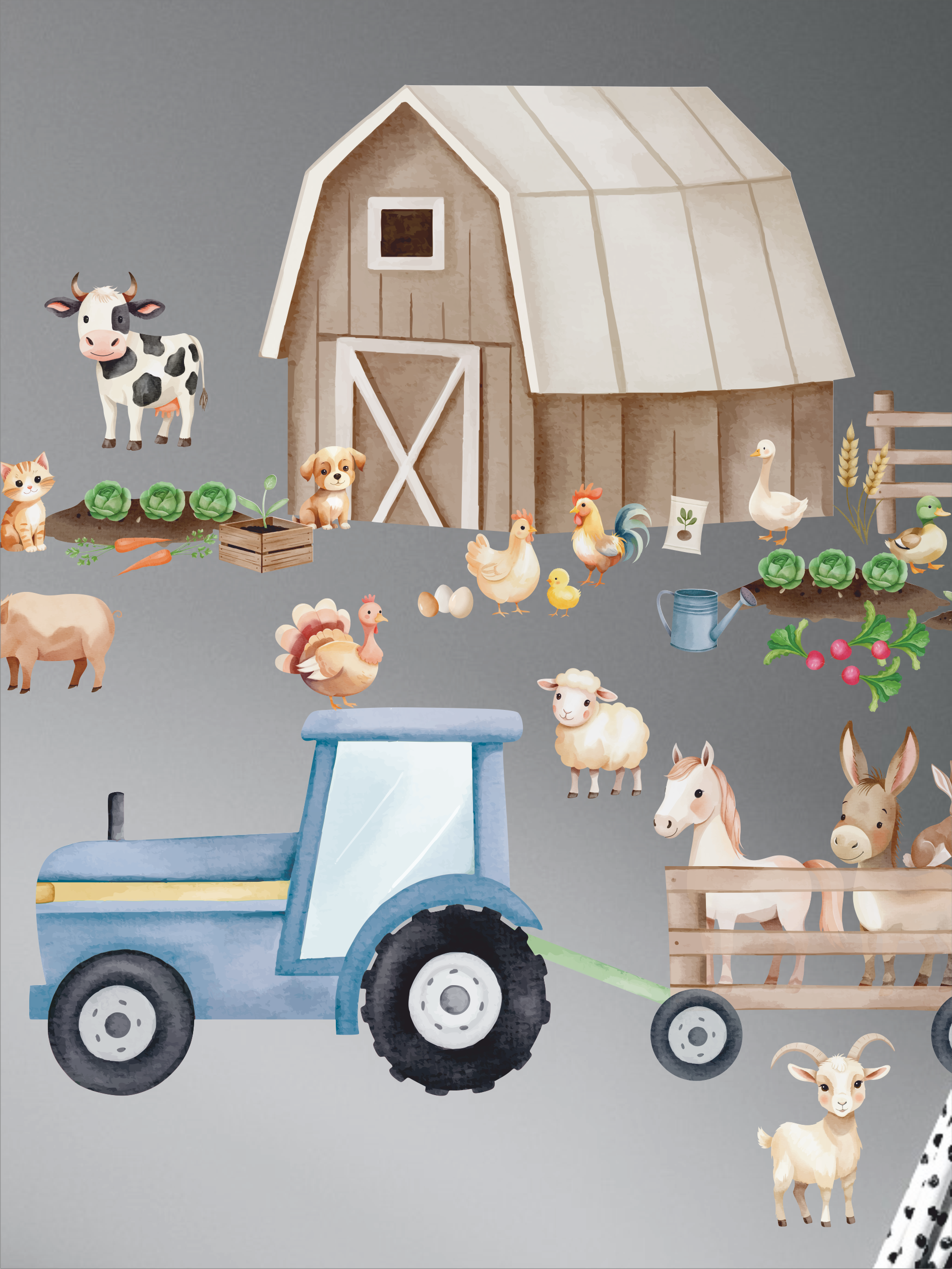 Наклейки на стену "Ферма с трактором и животными"