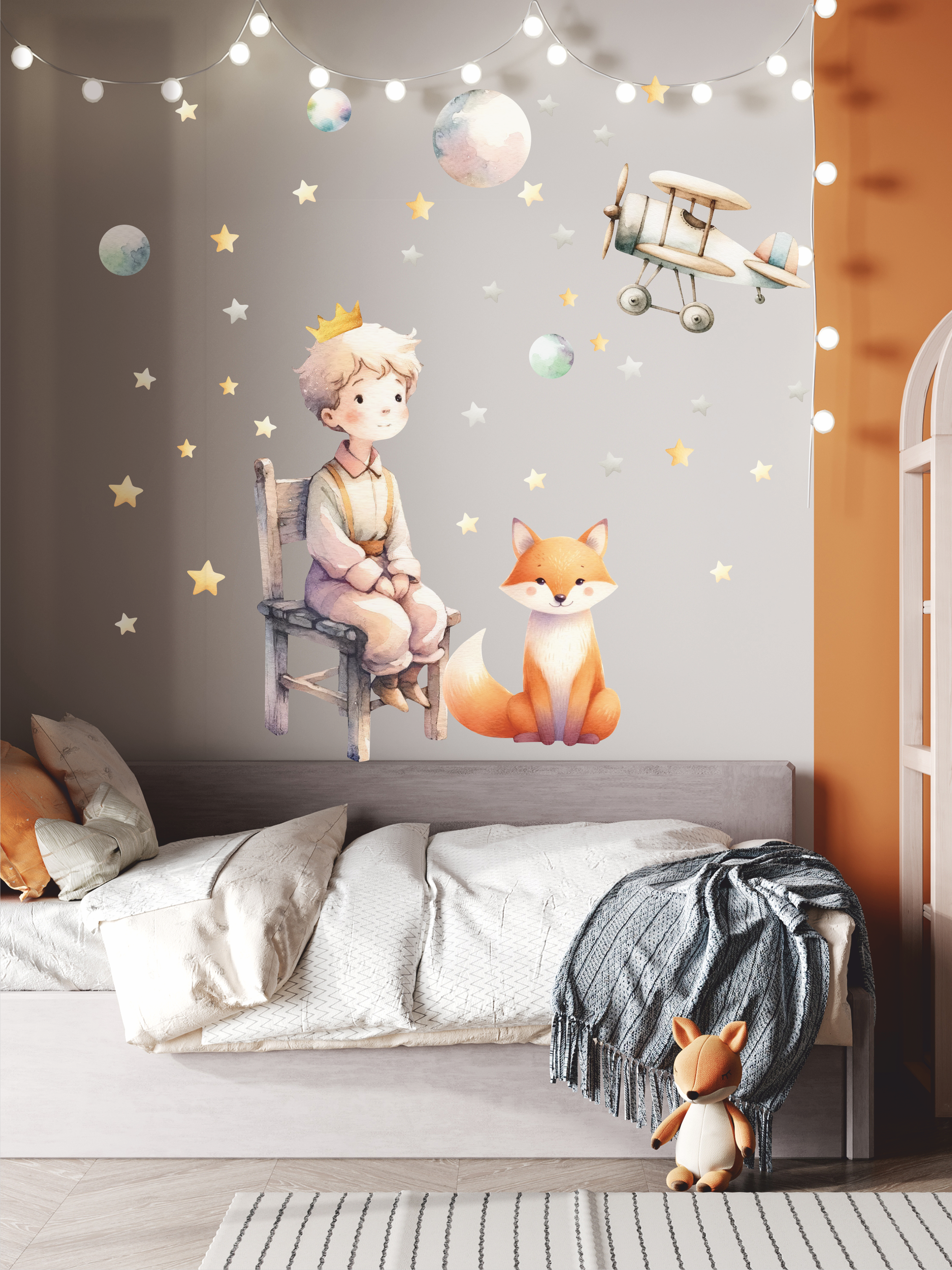 Наклейки на стену "Маленький принц" сет 3 с самолетами