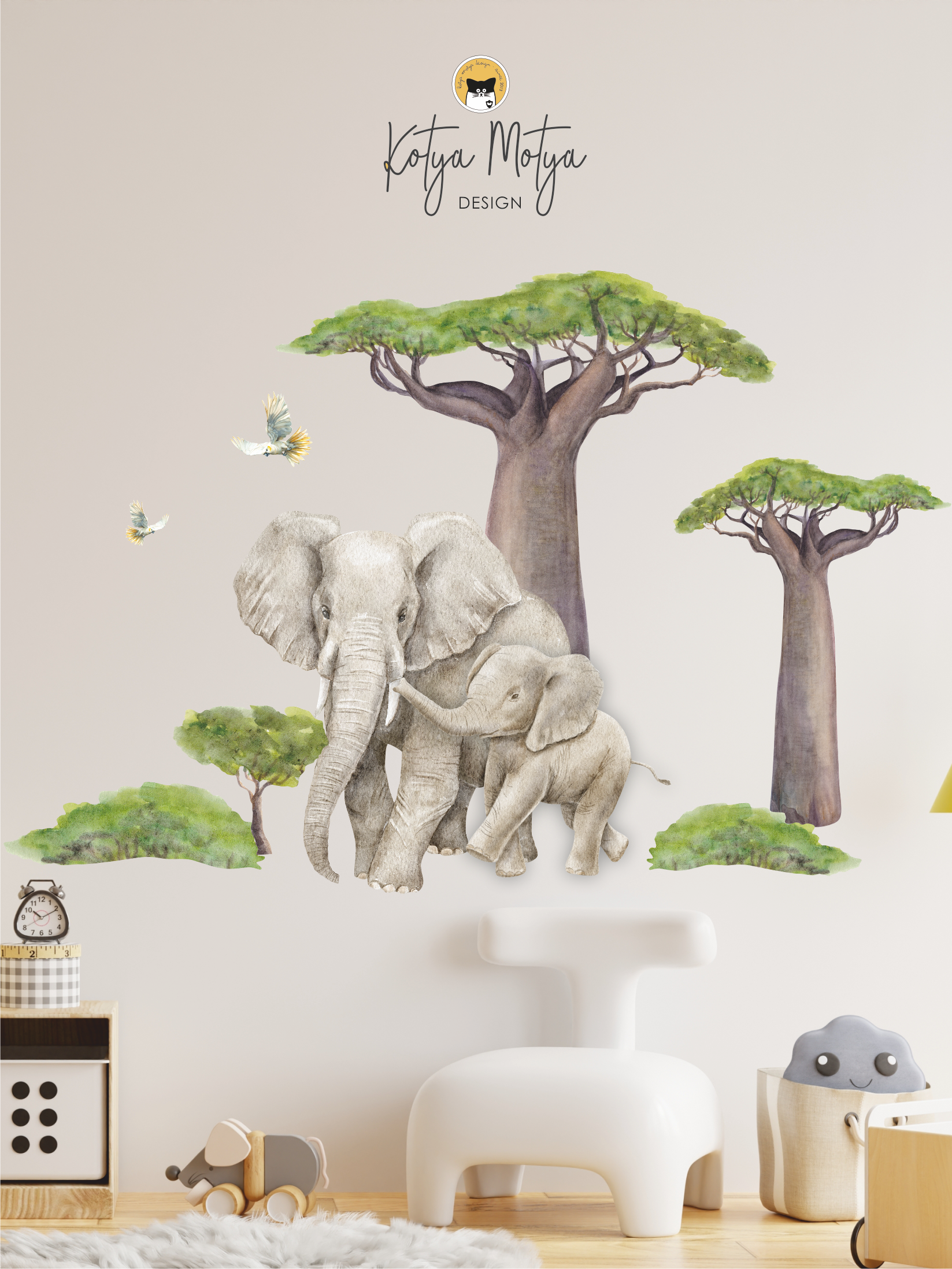 Наклейки на стену "Слоны"